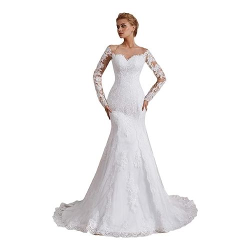 OYISHA Womens Formal Strapless Sweetheart Mermaid Wedding Dress Lace Bridal Dress